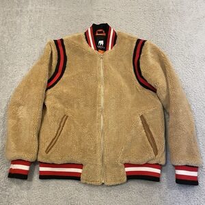 American Stitch Teddy Fleece Varsity Bomber Jacket Mens Small Academia Cozy